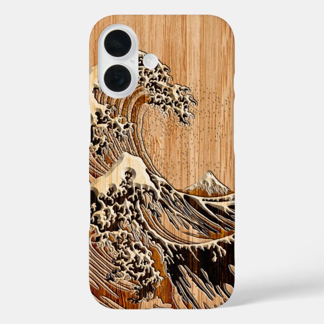 Das große Hokusai Wave Bamboo Holzdesign Case-Mate iPhone Hülle (Rückseite)