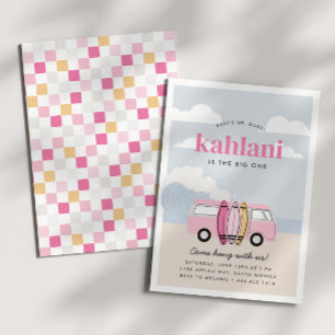 Das große Mädchen des 1. Strandsurfens zum Geburts Einladung