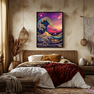 Das große Wellensynthwave-Cyberpunk-Artwork Poster