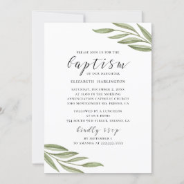 Das Grün von Aquarellen. Taufe mit Blumenschrift Einladung