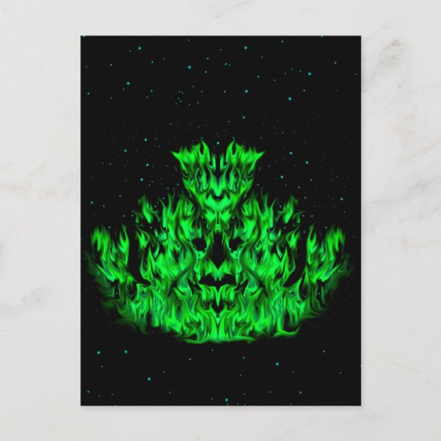 Das grüne Flammenmonster im Sternenhimmel Postkarte (Vorderseite)