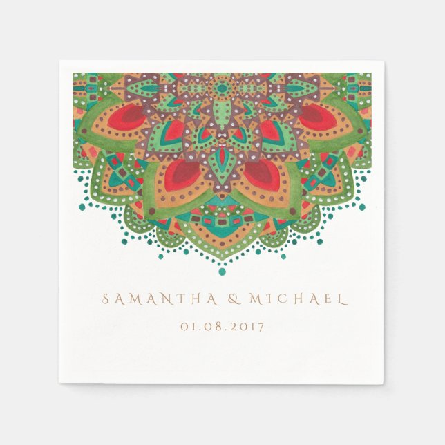 Das grüne Mandala-Hochzeitspapier Napkin Serviette (Vorderseite)