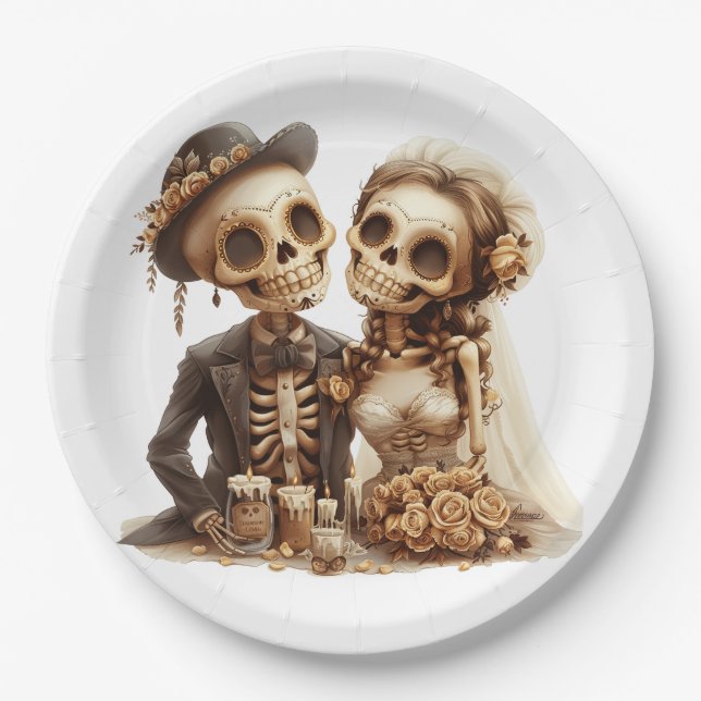 Das Halloween-Hochzeitspaar Pappteller (Vorderseite)