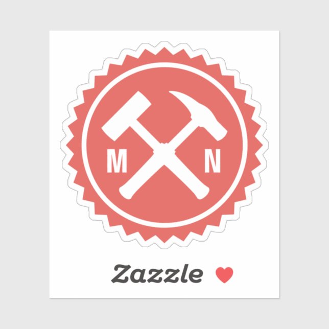 Das Hammer-Logo des Geologen mit den Initialen auf Aufkleber (Blatt)