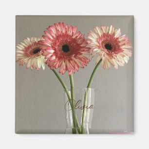 Das Happy Gerbera Pink Blume Foto +Individuelle Na Magnet