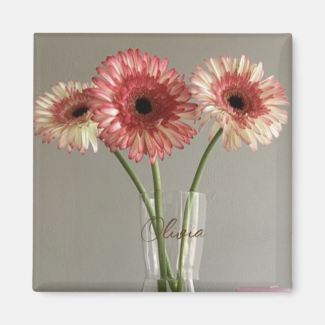 Das Happy Gerbera Pink Blume Foto +Individuelle Na Magnet (Vorne)