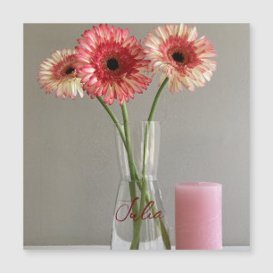 Das Happy Gerbera Pink Blume Foto +Individuelle Na Magnetkarte