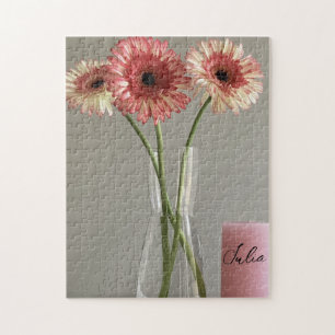 Das Happy Gerbera Pink Blume Foto +Individuelle Na Puzzle