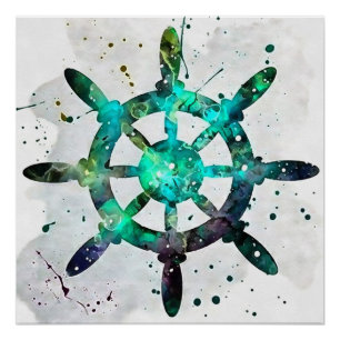 Das Hauptrad in den Farben des blauen grünen Ozean Poster