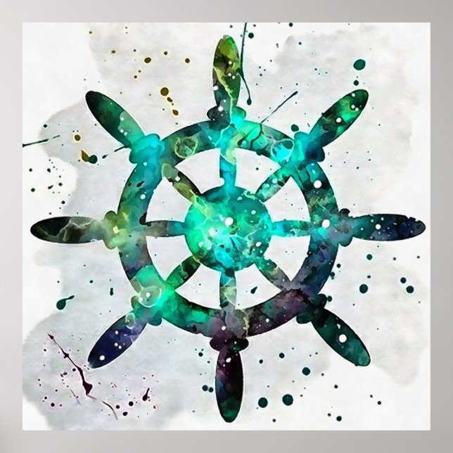 Das Hauptrad in den Farben des blauen grünen Ozean Poster (Vorne)