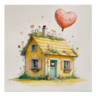 Das Haus der Freude – Whimsical Watercolor Kunstpr Poster