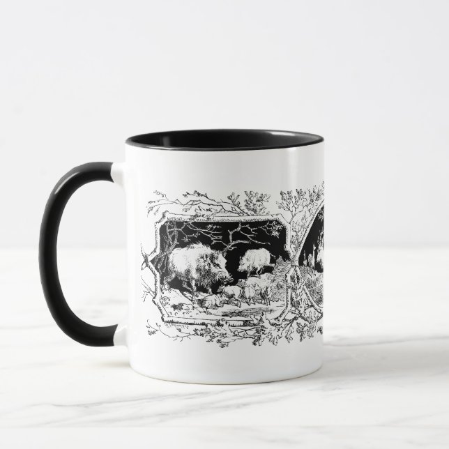 Das Häuschen-Rotwild-u. wilder Eber-Deutsch-Art Tasse (Links)