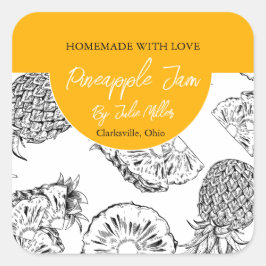 Das hausgemachte Ananas-Marmelade-Label Schwarz-We Quadratischer Aufkleber
