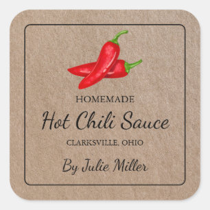 Das hausgemachte Chili Sauce Square-Papier Quadratischer Aufkleber