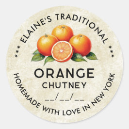 Das hausgemachte Orange Chutney Vintag Style Label Runder Aufkleber
