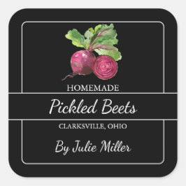 Das hausgemachte Rübenquadratische Etikett Schwarz Quadratischer Aufkleber