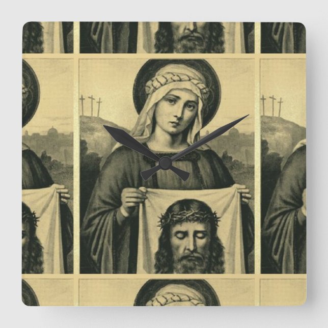 Das heilige Gesicht Jesu Quadratische Wanduhr (Vorderseite)