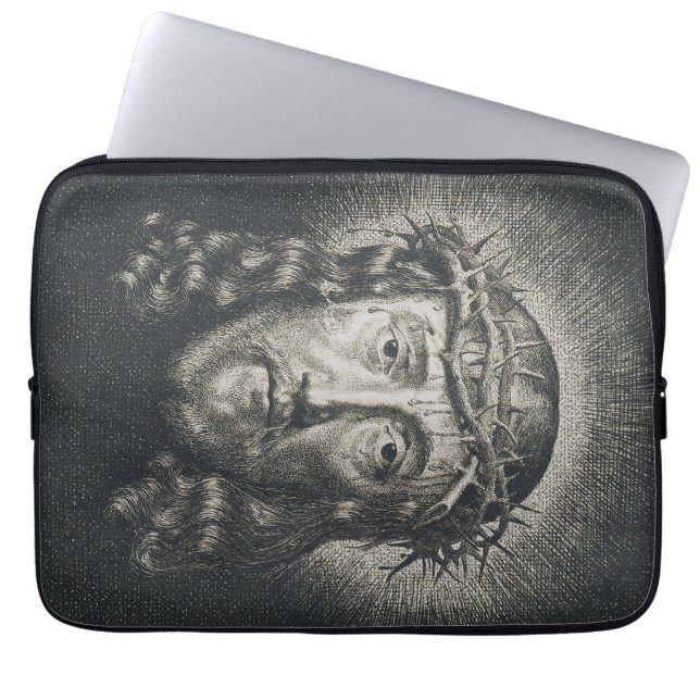 Das heilige Gesicht mit Dornen gekrönt Laptopschutzhülle (Vorderseite)