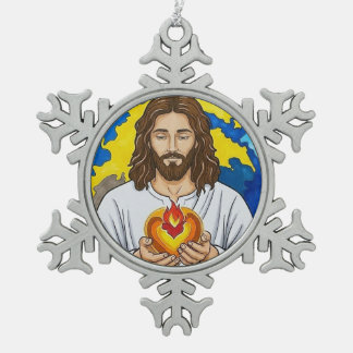Das Heilige Herz Jesu Schneeflocken Zinn-Ornament