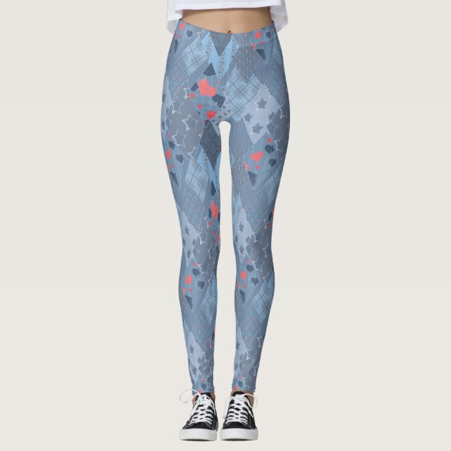 Das hellblaue Flickwerk Leggings (Vorderseite)