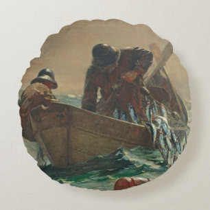 Das Heringnetz, 1885 (Öl auf Leinwand) Rundes Kissen