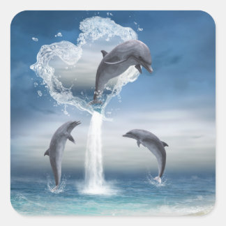 Das Herz der Dolphinen-Aufkleber Quadratischer Aufkleber