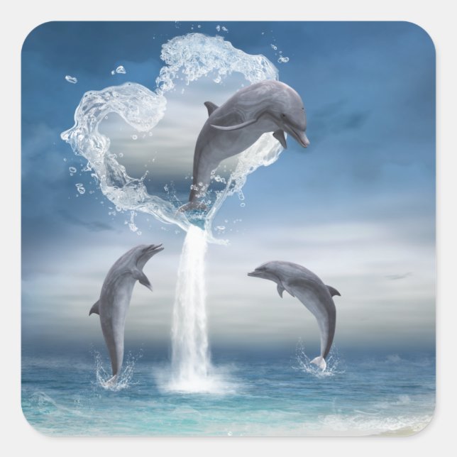 Das Herz der Dolphinen-Aufkleber Quadratischer Aufkleber (Vorderseite)