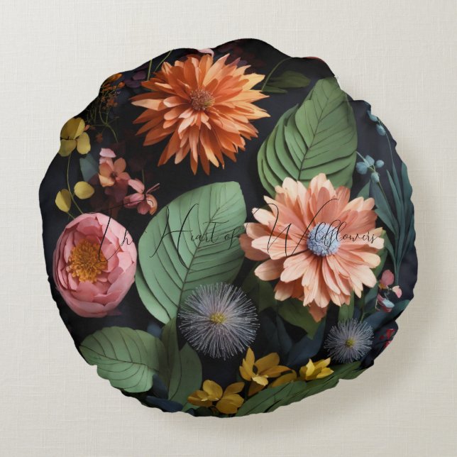 Das Herz der Wildblumen Rundes Kissen (Rückseite)