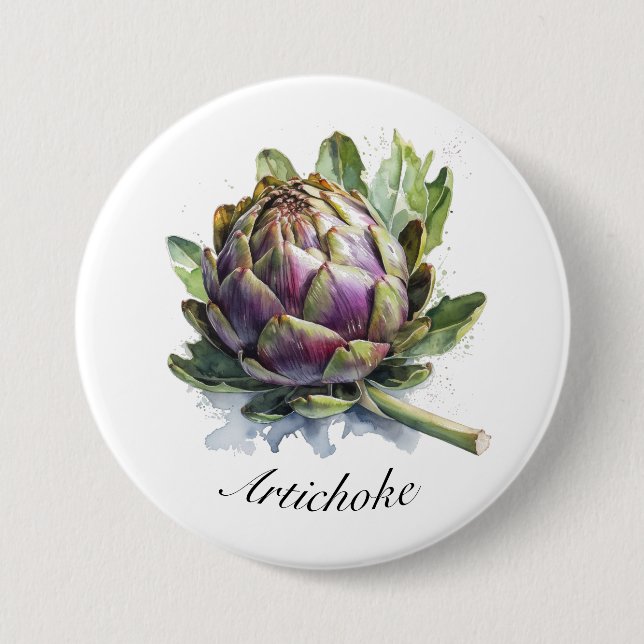 Das Herz des Gartens: Artichoke in Wasserfarbe Button (Vorderseite)