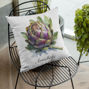 Das Herz des Gartens: Artichoke in Wasserfarbe Kissen