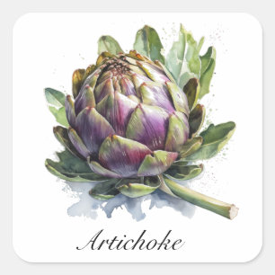 Das Herz des Gartens: Artichoke in Wasserfarbe Quadratischer Aufkleber