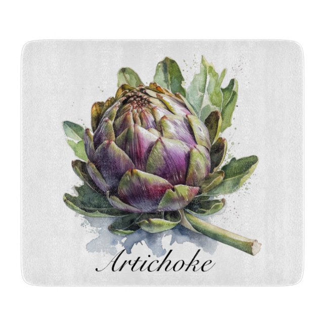Das Herz des Gartens: Artichoke in Wasserfarbe Schneidebrett (Vorderseite)