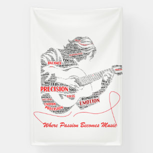 Das Herz spielt zuerst Gitarre-Typografie-Kunst Banner