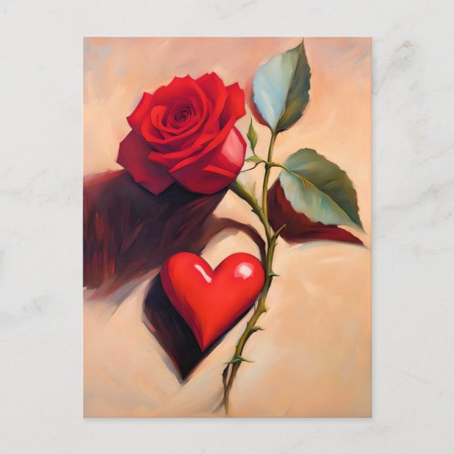 Das Herz und die Rose - Romantische Liebe - Kunst Postkarte (Vorderseite)