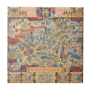 Das Herz von Birmingham, England Karte Fliese