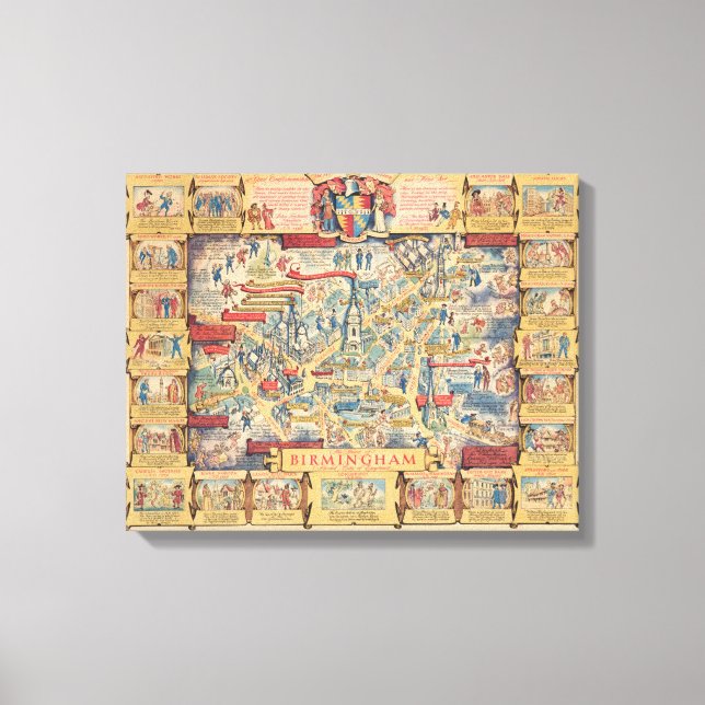 Das Herz von Birmingham, England Karte Leinwanddruck (Vorderseite)
