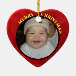 Das Herz-WeihnachtsFoto-Verzierung des Babys rote Keramik Ornament