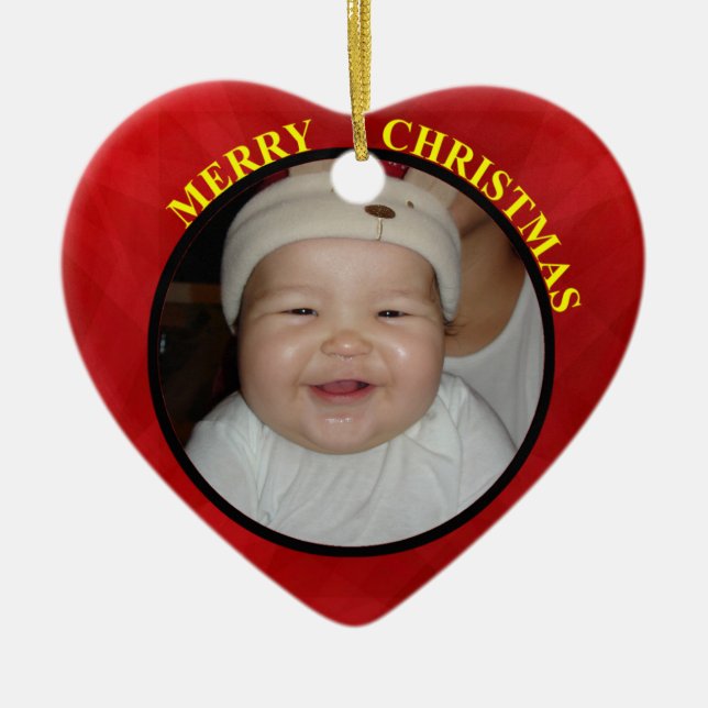 Das Herz-WeihnachtsFoto-Verzierung des Babys rote Keramik Ornament (Vorne)