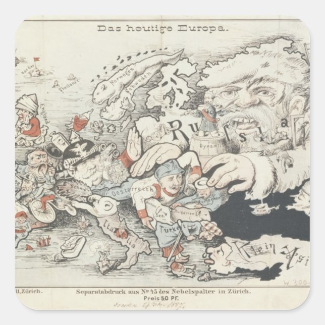 Das heutige Europa', 1887 Quadratischer Aufkleber (Vorderseite)
