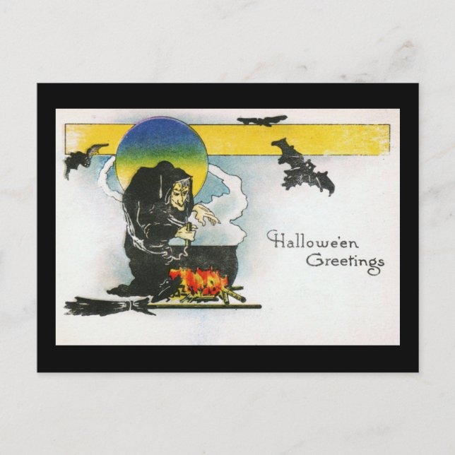 Das Hexenkaldron Halloween Vintag Postkarte (Vorderseite)