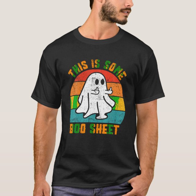 Das hier ist ein Boo Sheet Ghost Middle Finger Fun T-Shirt (Vorderseite)