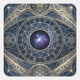 Das Himmlische Auge — Heilige Geometrie Zodiak Kos Quadratischer Aufkleber