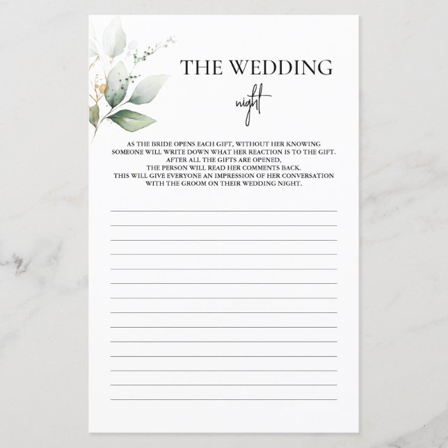 Das Hochzeitsnacht-Brautparty-Grünspiel (Vorderseite)
