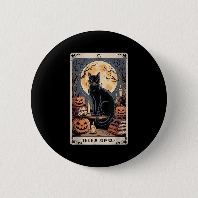 Das Hocus Pocus Tarot Halloween Cat Pumpkin Mystic Button (Vorderseite)