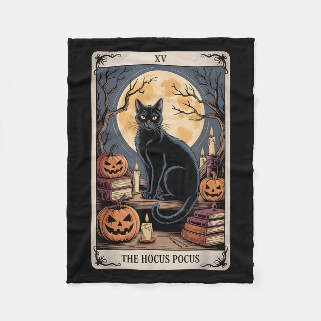 Das Hocus Pocus Tarot Halloween Cat Pumpkin Mystic Fleecedecke (Vorderseite)