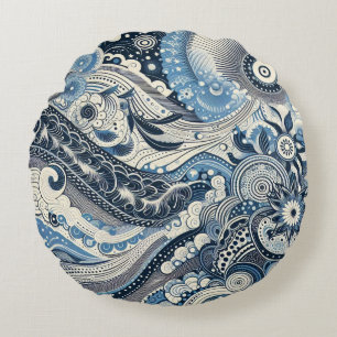 Das Home Studio Indigo Bloom Rundes Kissen