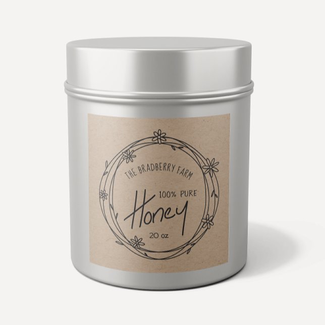 Das Honey Label "Black and White Doodle Wreath Kra Quadratischer Aufkleber (Von Creator hochgeladen)