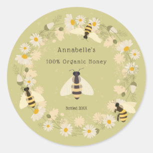 Das Honey-Label Daisy Wreath and Bies personalisie Runder Aufkleber
