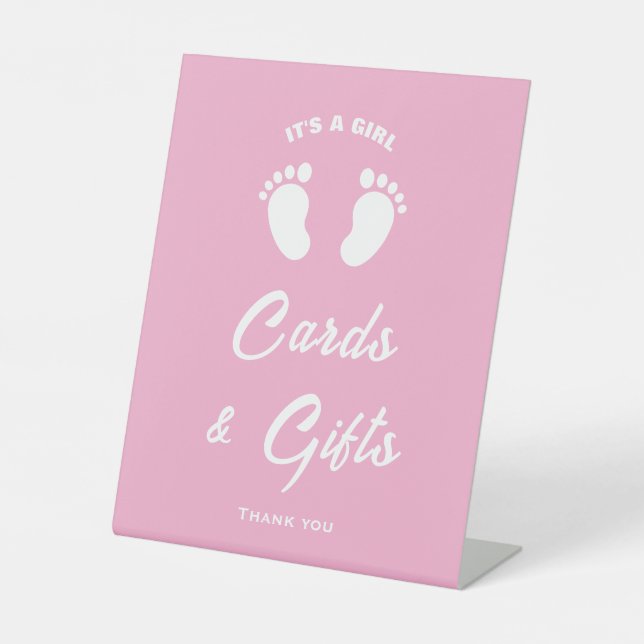 Das Hotel ist ein Kinderspiel Pink Babyduschkarten Sockelschild (Vorderseite)