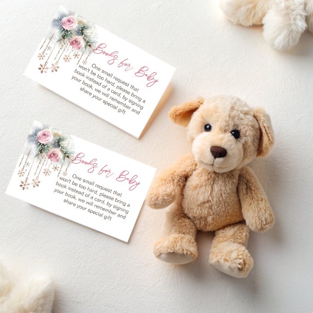 Das Hotel ist sehr zentral gelegen Begleitkarte (Baby it's cold outside winter baby shower book request enclosure cards pastel pink snowflakes roses)
